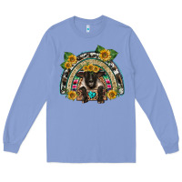 Colony Blue suffolk ewe front sunflowers rainbow Long Sleeve Tee - BarkalooDesign