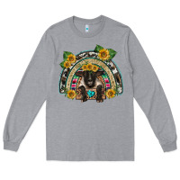Heather Grey suffolk ewe front sunflowers rainbow Long Sleeve Tee - BarkalooDesign