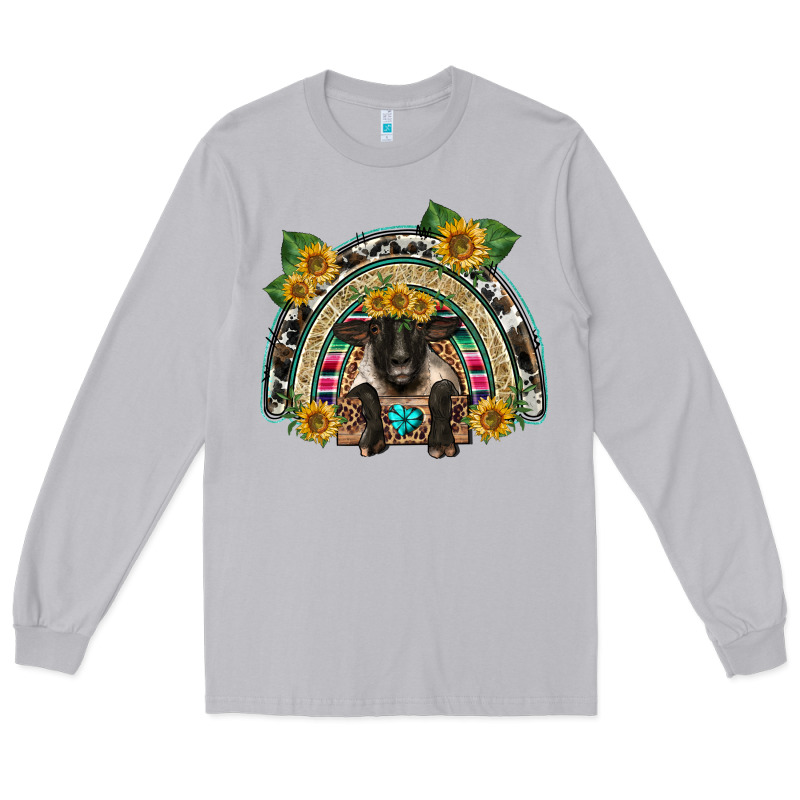 Suffolk Ewe Front Sunflowers Rainbow Long Sleeve Tee by BarkalooDesign | Teevron