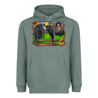 Sage black angus cattle and bull in barnyard Heavyweight Hoodie - RanaPortraitStore