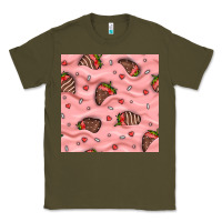 Army Green valentines day strawberries in cream seamless pattern Classic Tee - BundleAndBundleShop