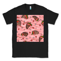 Black valentines day strawberries in cream seamless pattern Classic Tee - BundleAndBundleShop