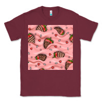Burgundy valentines day strawberries in cream seamless pattern Classic Tee - BundleAndBundleShop