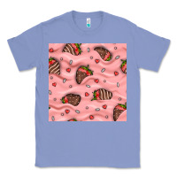 Colony Blue valentines day strawberries in cream seamless pattern Classic Tee - BundleAndBundleShop