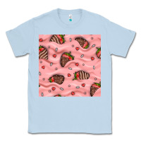 Dusty Blue valentines day strawberries in cream seamless pattern Classic Tee - BundleAndBundleShop