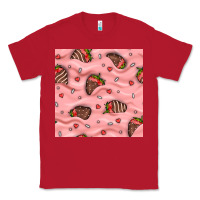 Red valentines day strawberries in cream seamless pattern Classic Tee - BundleAndBundleShop