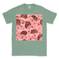 Sage valentines day strawberries in cream seamless pattern Classic Tee - BundleAndBundleShop