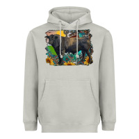 Moon Dust black angus bull with aztec and farm background Heavyweight Hoodie - RanaPortraitStore