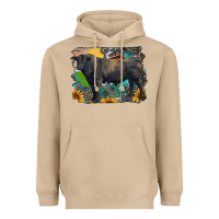 Mushroom black angus bull with aztec and farm background Heavyweight Hoodie - RanaPortraitStore