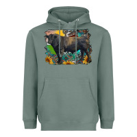 Sage black angus bull with aztec and farm background Heavyweight Hoodie - RanaPortraitStore