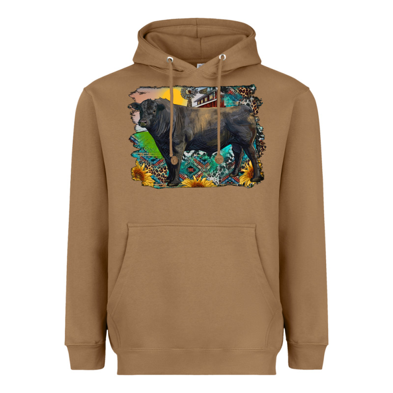 Black Angus Bull With Aztec And Farm Background Heavyweight Hoodie by RanaPortraitStore | Teevron