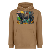 Toasted Coconut black angus bull with aztec and farm background Heavyweight Hoodie - RanaPortraitStore