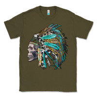 Army Green western indian headdress with skull Classic Tee - RanaPortraitStore
