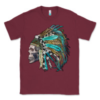 Burgundy western indian headdress with skull Classic Tee - RanaPortraitStore