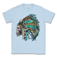 Dusty Blue western indian headdress with skull Classic Tee - RanaPortraitStore