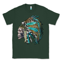 Sports Green western indian headdress with skull Classic Tee - RanaPortraitStore