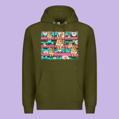 Easter Bunny With Daisy And Turquoise Cowhide Leopard  Background Premium Hoodie Designed By Artiststas
