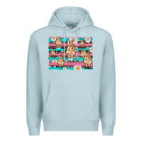 Blue Mist easter bunny with daisy and turquoise cowhide leopard  background Premium Hoodie - Artiststas
