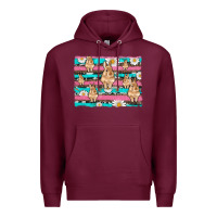Burgundy easter bunny with daisy and turquoise cowhide leopard  background Premium Hoodie - Artiststas