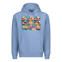 Colony Blue easter bunny with daisy and turquoise cowhide leopard  background Premium Hoodie - Artiststas
