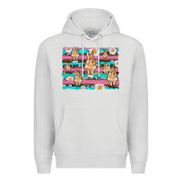 Dove Grey easter bunny with daisy and turquoise cowhide leopard  background Premium Hoodie - Artiststas
