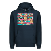 Navy easter bunny with daisy and turquoise cowhide leopard  background Premium Hoodie - Artiststas