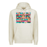 Oatmeal Heather easter bunny with daisy and turquoise cowhide leopard  background Premium Hoodie - Artiststas
