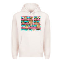 Pale Pink easter bunny with daisy and turquoise cowhide leopard  background Premium Hoodie - Artiststas
