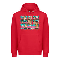 Red easter bunny with daisy and turquoise cowhide leopard  background Premium Hoodie - Artiststas