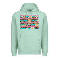 Seafoam easter bunny with daisy and turquoise cowhide leopard  background Premium Hoodie - Artiststas