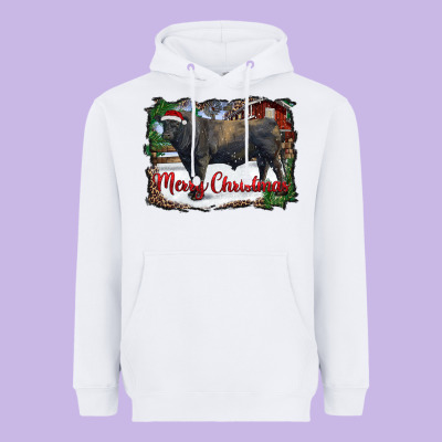 Merry Christmas Black Angus Bull And Farm Heavyweight Hoodie Designed By Ranaportraitstore