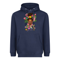 Navy july girl afro woman summer Heavyweight Hoodie - texasbilliewilder