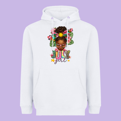 July Girl Afro Woman Summer Heavyweight Hoodie Designed By Texasbilliewilder