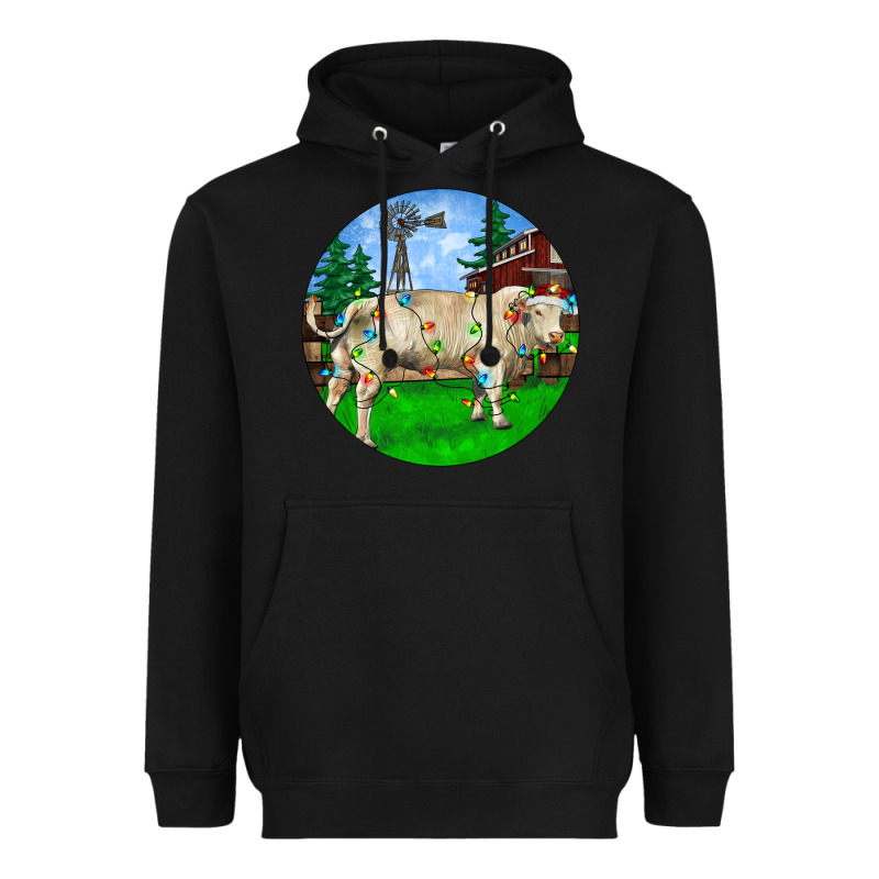 Christmas Charolais Bull And Barnyard Heavyweight Hoodie by RanaPortraitStore | Teevron