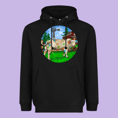 Christmas Charolais Bull And Barnyard Heavyweight Hoodie Designed By Ranaportraitstore