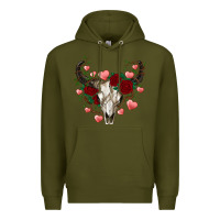 Army Green valentine's bull skull Premium Hoodie - AdoDesignShop