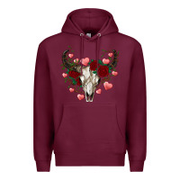 Burgundy valentine's bull skull Premium Hoodie - AdoDesignShop