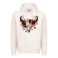 Pale Pink valentine's bull skull Premium Hoodie - AdoDesignShop