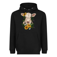 Black charolais calf with sunflowers Heavyweight Hoodie - RanaPortraitStore