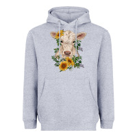 Heather Grey charolais calf with sunflowers Heavyweight Hoodie - RanaPortraitStore