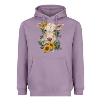 Lavender charolais calf with sunflowers Heavyweight Hoodie - RanaPortraitStore