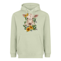 Matcha charolais calf with sunflowers Heavyweight Hoodie - RanaPortraitStore