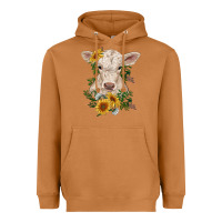 Meerkat charolais calf with sunflowers Heavyweight Hoodie - RanaPortraitStore