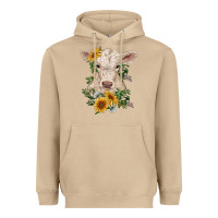 Mushroom charolais calf with sunflowers Heavyweight Hoodie - RanaPortraitStore