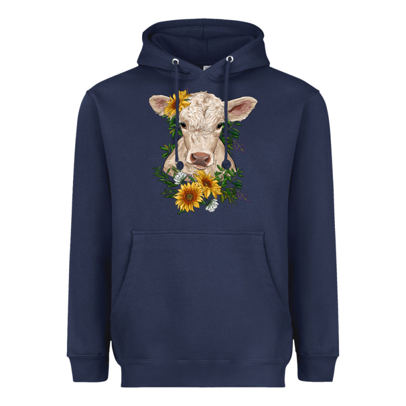 Charolais Calf With Sunflowers Heavyweight Hoodie by RanaPortraitStore | Teevron