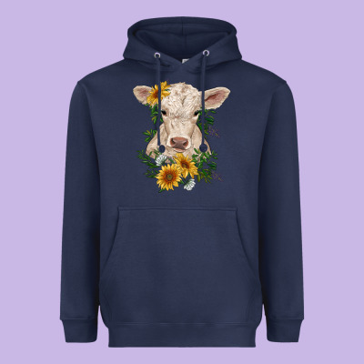 Charolais Calf With Sunflowers Heavyweight Hoodie Designed By Ranaportraitstore