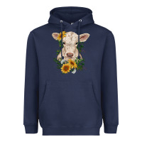 Navy charolais calf with sunflowers Heavyweight Hoodie - RanaPortraitStore