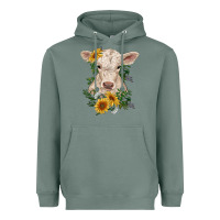 Sage charolais calf with sunflowers Heavyweight Hoodie - RanaPortraitStore