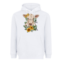 White charolais calf with sunflowers Heavyweight Hoodie - RanaPortraitStore