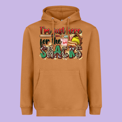 I'm Just Here For The Snacks Softball Heavyweight Hoodie Designed By Zillion Design Studio